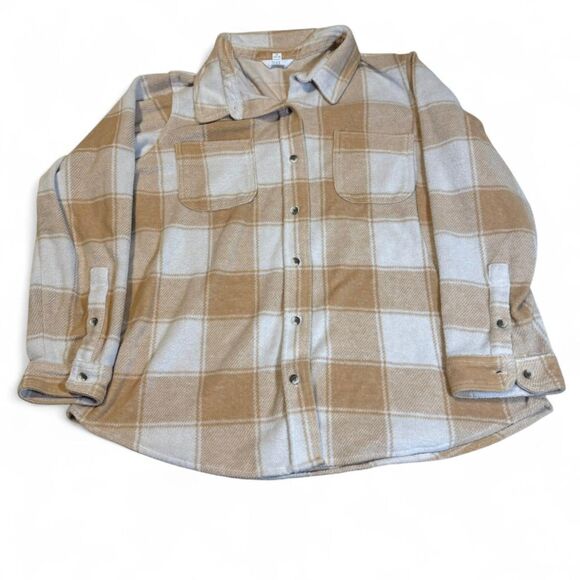 Time and Tru White Tan Plaid Flannel Shirt Women’s XL 16–18 - Picture 1 of 4